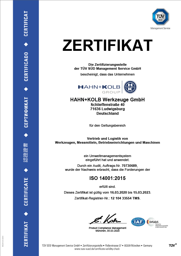 Zertifikat ISO 14001 