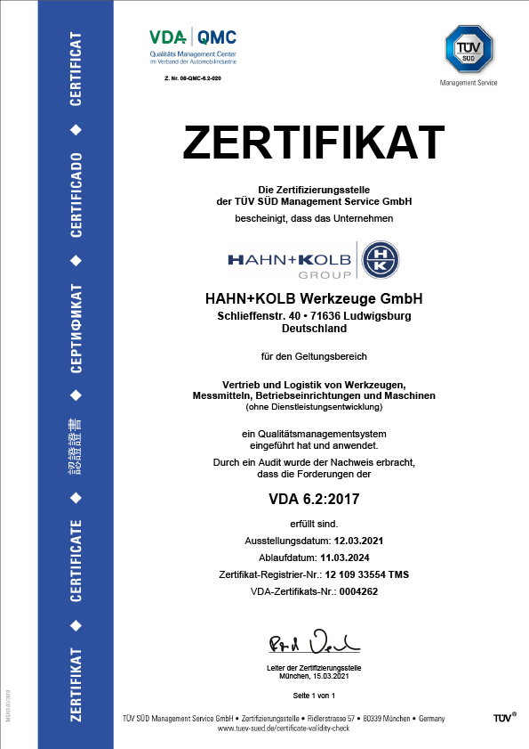 Zertifikat VDA 6.2 