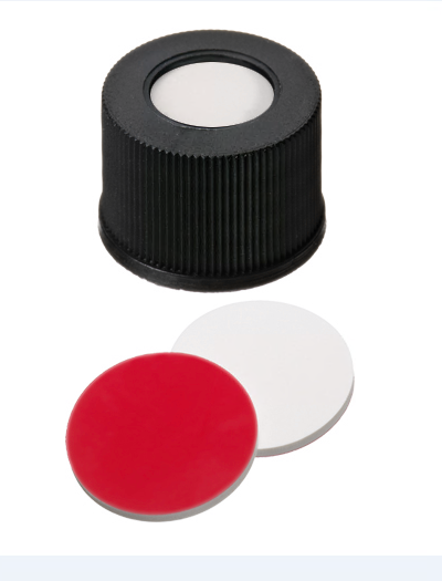 PP screw cap, black, with hole, thread 10-425 